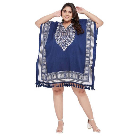 Dashiki Printed Blue Polyester Short Caftan Tunic Dress for Women by Gypsie Blu - Picture 2 of 7